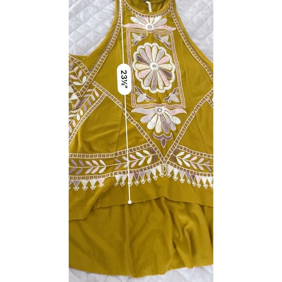Free People Gold Mustard Embroidered Flowy Tank Top Oversized Fit SZ XS - Picture 14 of 16